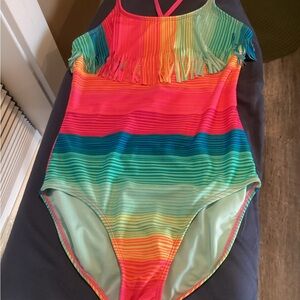 Cat & Jack Teal and Pink Striped Swimsuit
